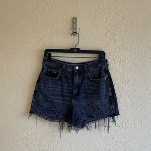 TOPSHOP Washed Black Ripped Mom Shorts